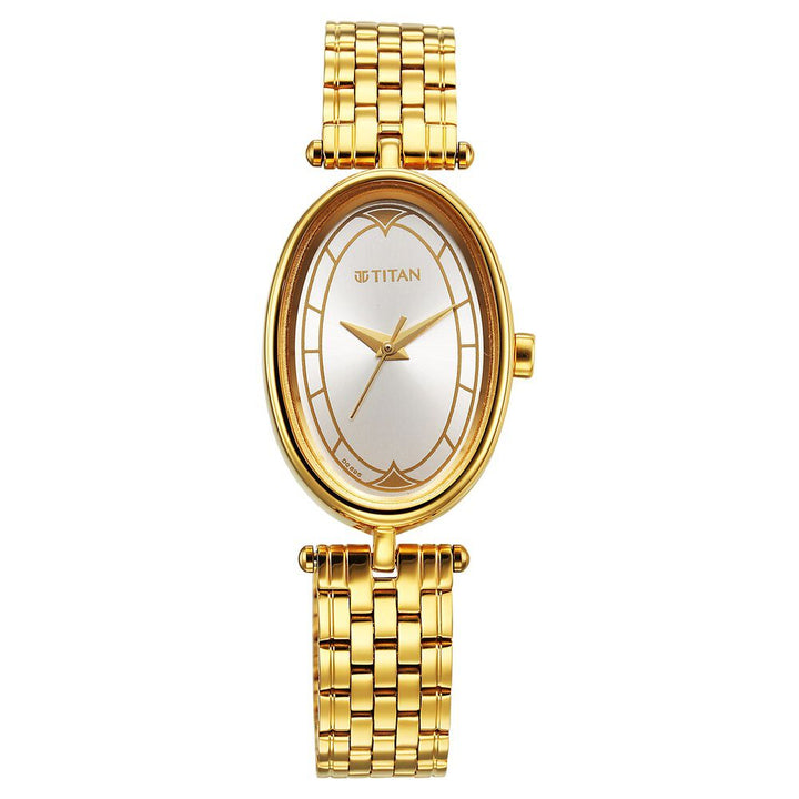 Titan Karishma Quartz Analog Silver Dial Golden Stainless Steel Strap Watch For Women 2758YM01