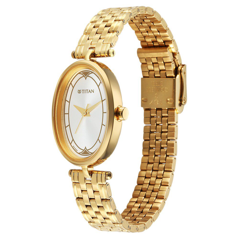 Titan Karishma Quartz Analog Silver Dial Golden Stainless Steel Strap Watch For Women 2758YM01