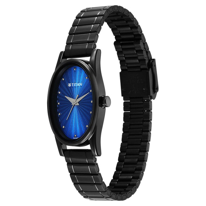 Titan Karishma Quartz Analog Blue Dial Black Stainless Steel Strap Watch For Women - The Watch Factory ®
