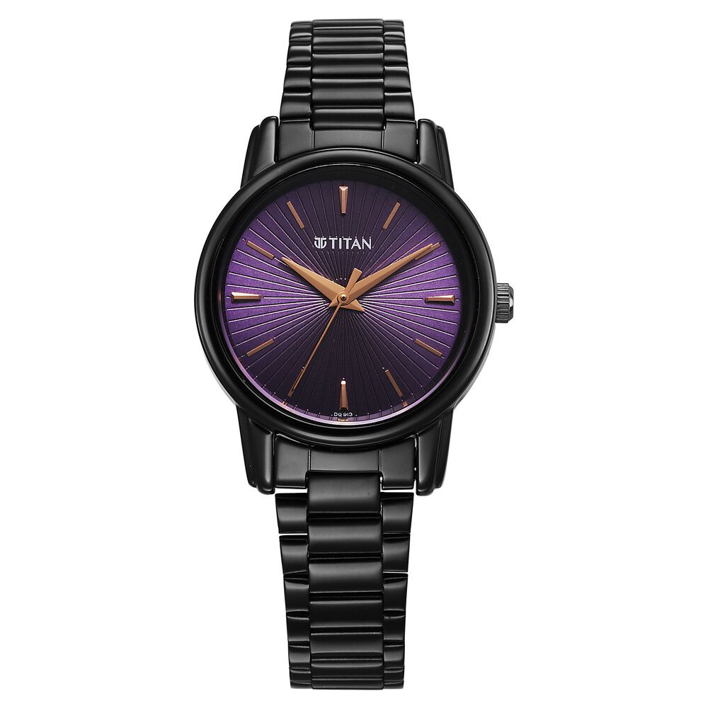 Titan Karishma Quartz Analog Purple Dial Black Stainless Steel Strap Watch For Women - The Watch Factory ®