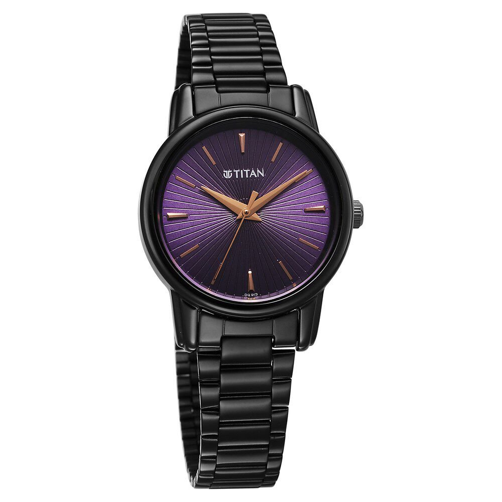 Titan Karishma Quartz Analog Purple Dial Black Stainless Steel Strap Watch For Women - The Watch Factory ®