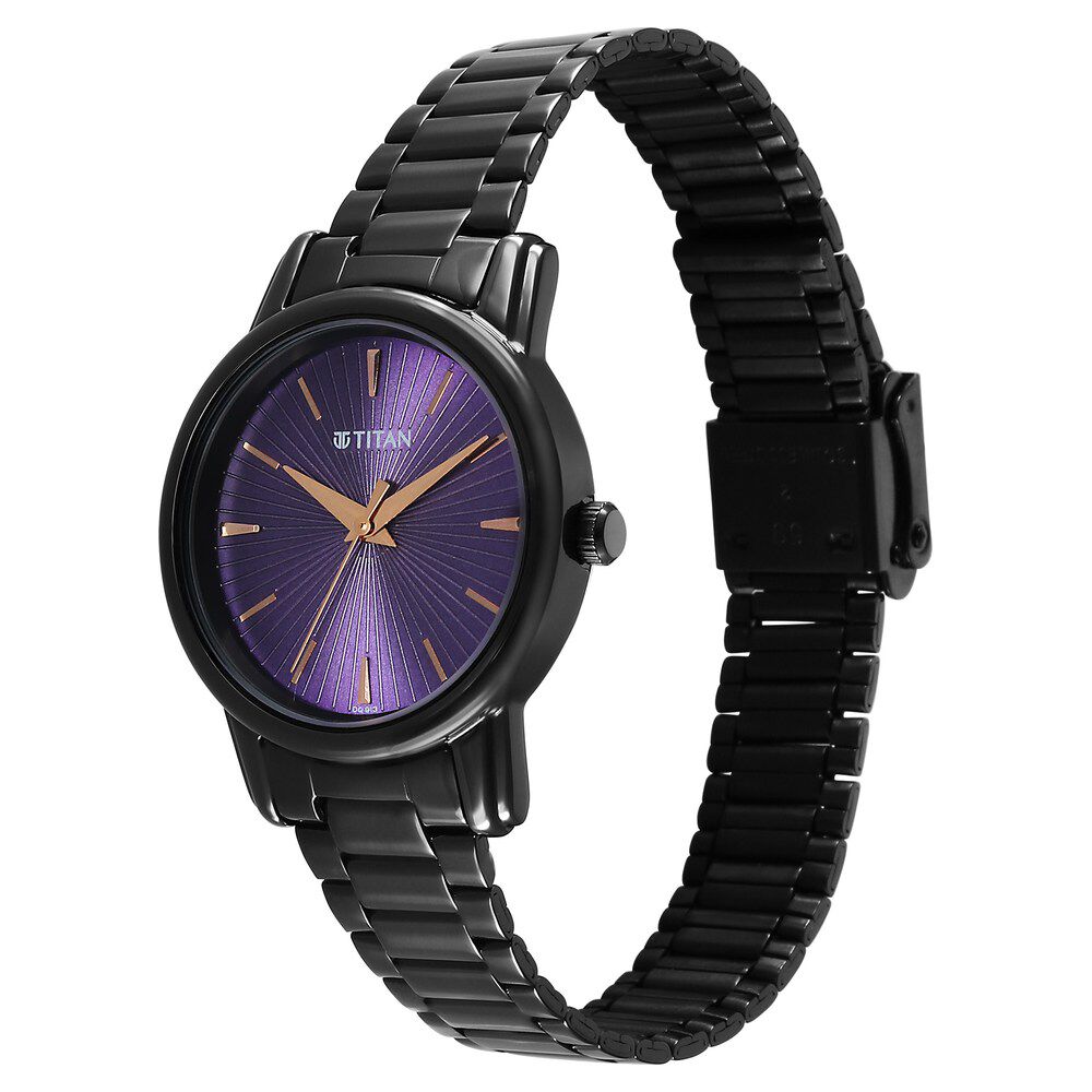 Titan Karishma Quartz Analog Purple Dial Black Stainless Steel Strap Watch For Women - The Watch Factory ®