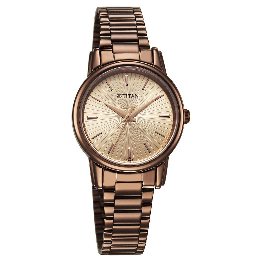 Titan Karishma Quartz Analog Beige Dial Brown Stainless Steel Strap Watch For Women - The Watch Factory ®