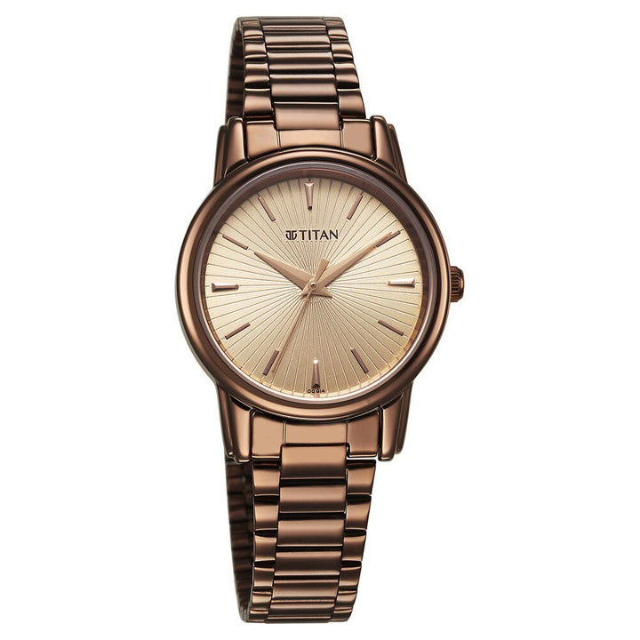 Titan Karishma Quartz Analog Beige Dial Brown Stainless Steel Strap Watch For Women - The Watch Factory ®
