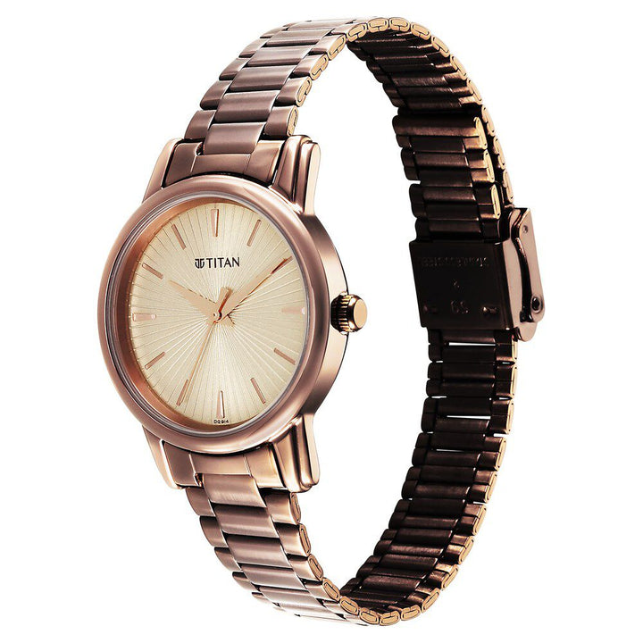 Titan Karishma Quartz Analog Beige Dial Brown Stainless Steel Strap Watch For Women - The Watch Factory ®