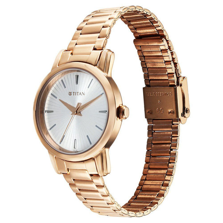 Titan Karishma Quartz Analog Silver Dial Rose Gold Stainless Steel Strap Watch For Women - The Watch Factory ®
