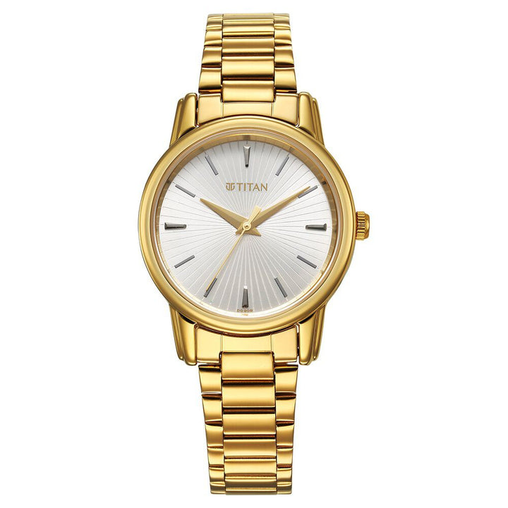 Titan Karishma Quartz Analog Silver Dial Golden Stainless Steel Strap Watch For Women 2760YM01