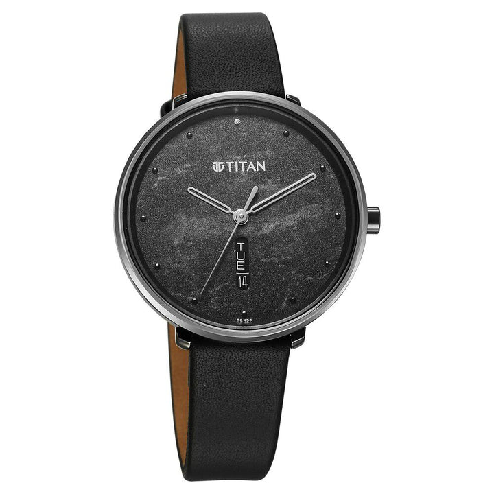 Titan Neo Quartz Analog with Day and Date Black Dial Leather Strap Watch For Women