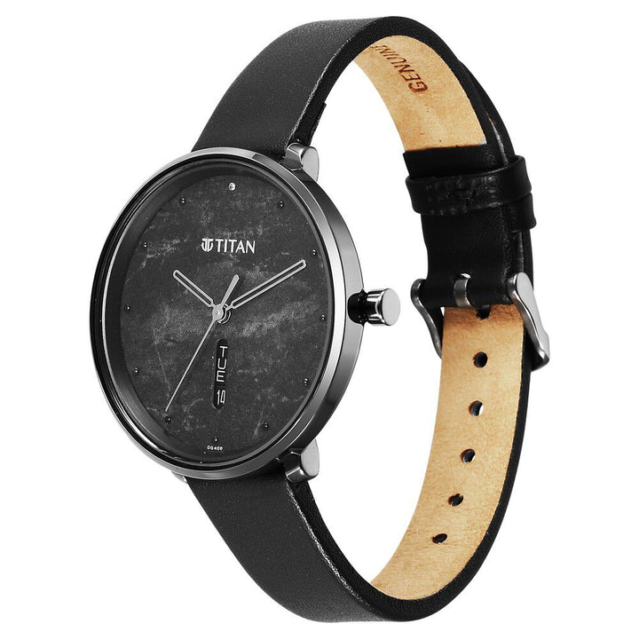 Titan Neo Quartz Analog with Day and Date Black Dial Leather Strap Watch For Women