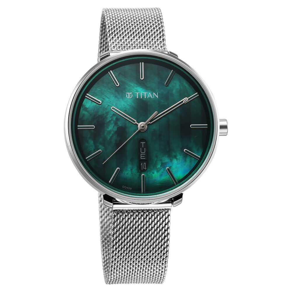Titan Neo Analog with Day and Date Mother Of Pearl Dial Silver Color Stainless Steel Strap Watch For Women