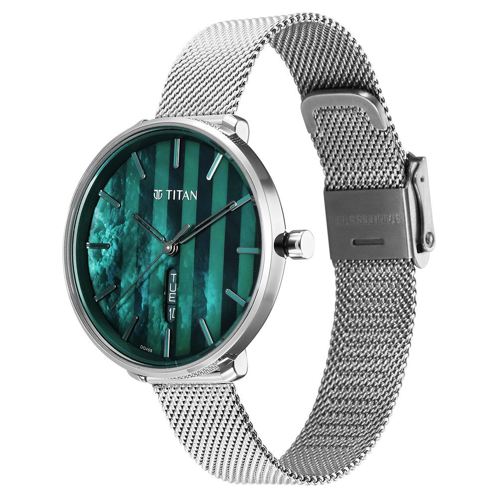 Titan Neo Analog with Day and Date Mother Of Pearl Dial Silver Color Stainless Steel Strap Watch For Women
