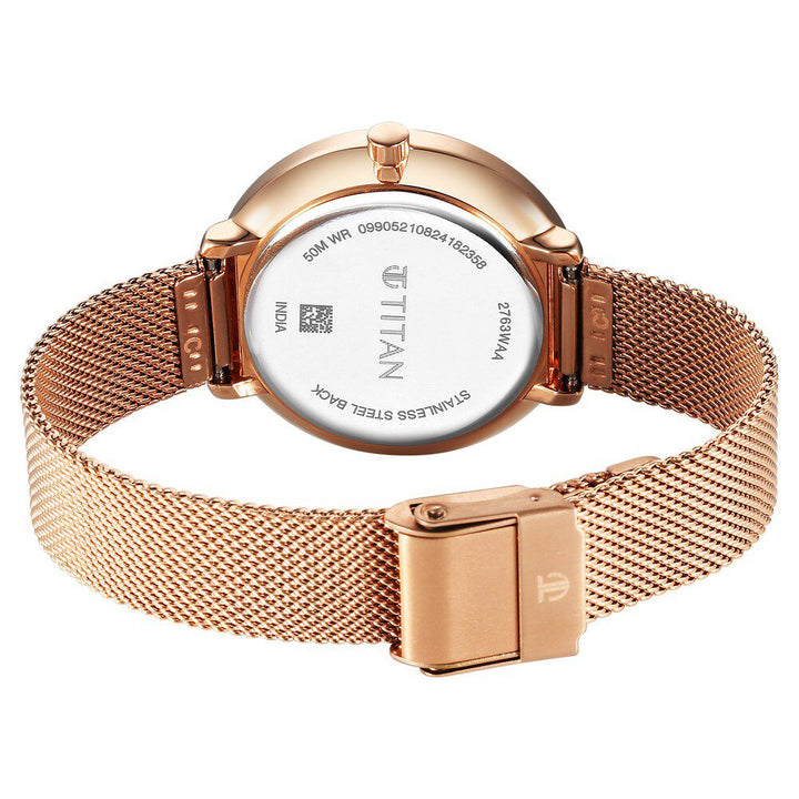 Titan Neo Analog with Day and Date Mother Of Pearl Dial Rose Gold Color Stainless Steel Strap Watch For Women