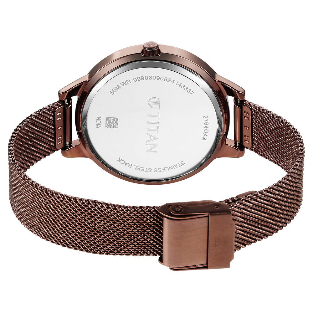 Titan Razzle Dazzle Quartz Analog Brown Dial Stainless Steel Mesh Strap Watch For Women 2764QM01