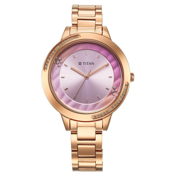 Titan Razzle Dazzle Quartz Analog Pink Dial Stainless Steel Strap Watch For Women 2764WM01