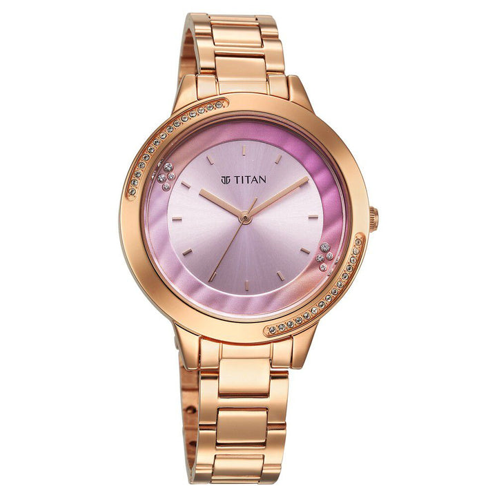 Titan Razzle Dazzle Quartz Analog Pink Dial Stainless Steel Strap Watch For Women 2764WM01
