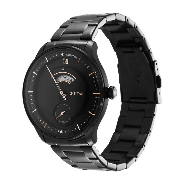 Titan Quartet Black Dial Analog Stainless Steel Strap watch for Men NS1890NM01