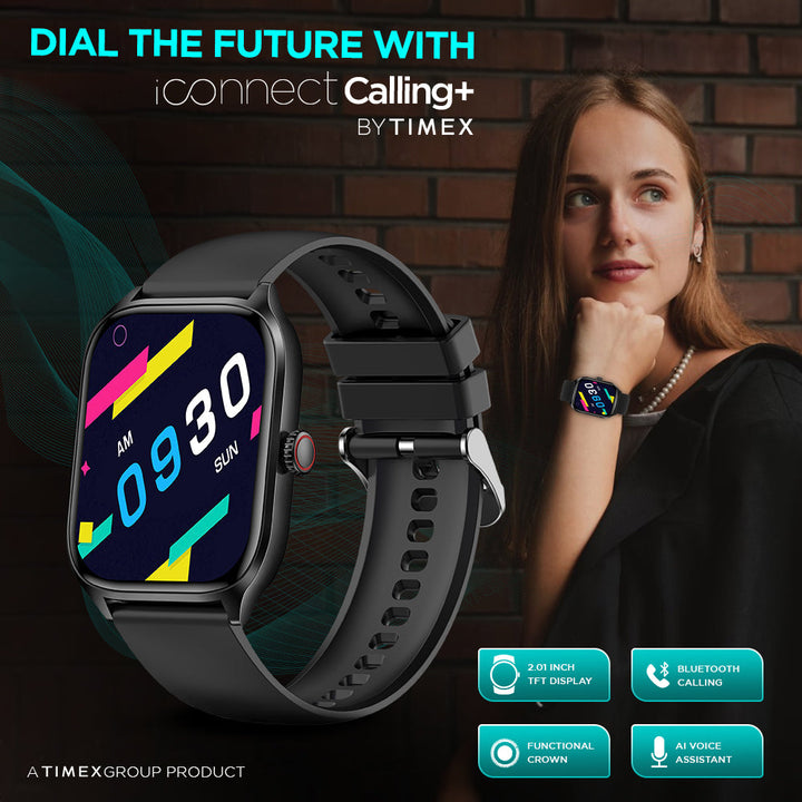 Timex IConnect Calling+ 2.01"(5.10 cm) TFT Display With 240x296 Pixel Resolution|Functional Crown|Bluetooth Calling|AI Voice Assist - TWIXW500T