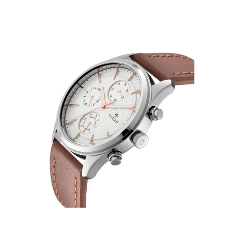 Titan Workwear Watch with Silver Dial & Brown Leather Strap 1805SL01