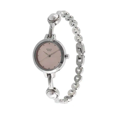 Titan Raga Pink Dial Silver Metal Strap Watch NP2576SM01