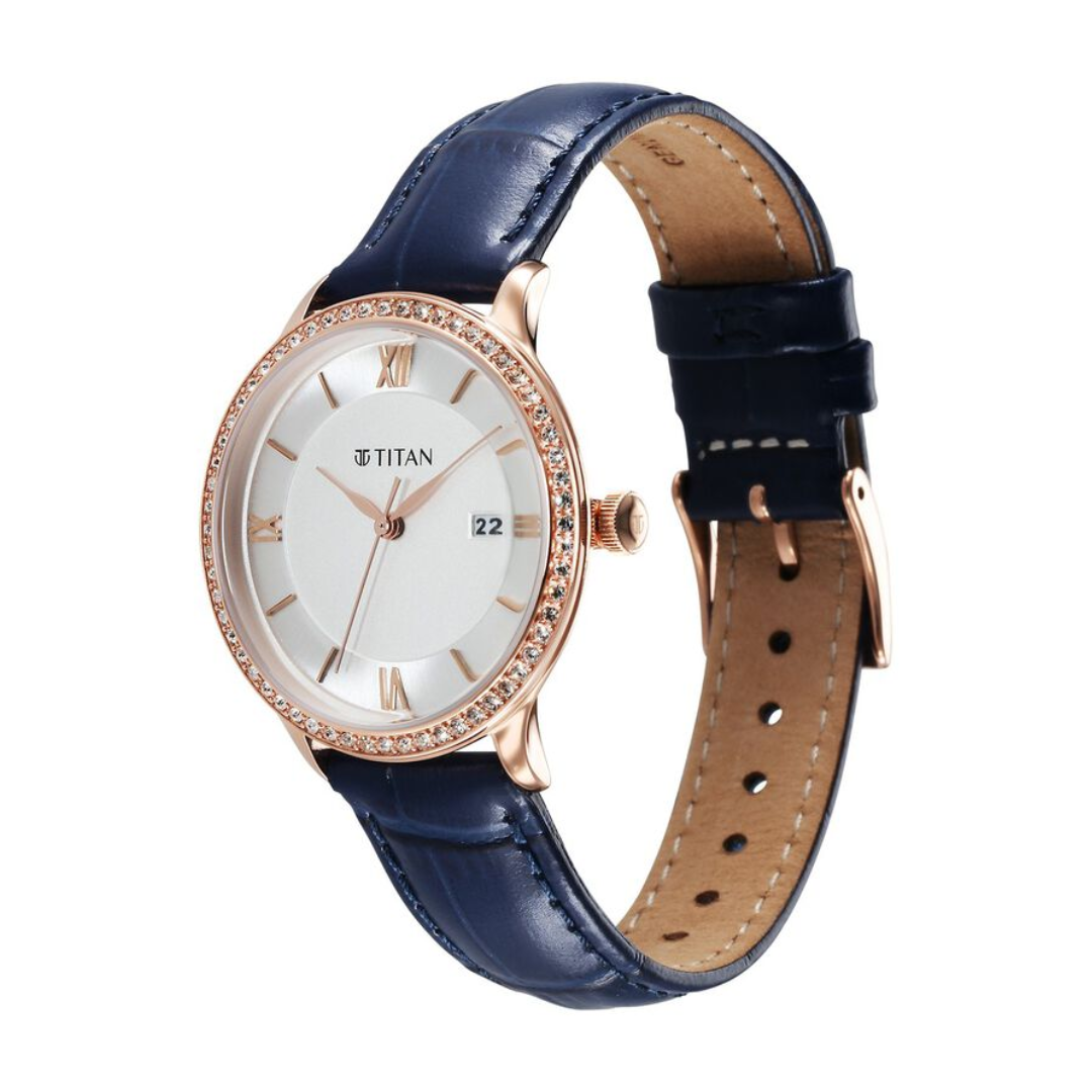 Titan Bright Leathers Quartz Analog with Date Silver Dial Leather Strap for Women 95247WL06 / NS95247WL06