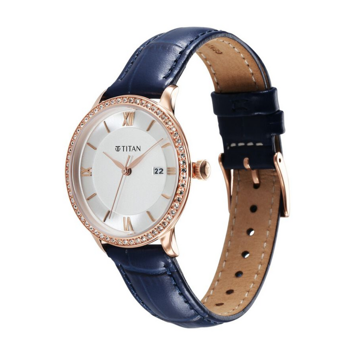 Titan Bright Leathers Quartz Analog with Date Silver Dial Leather Strap for Women 95247WL06 / NS95247WL06