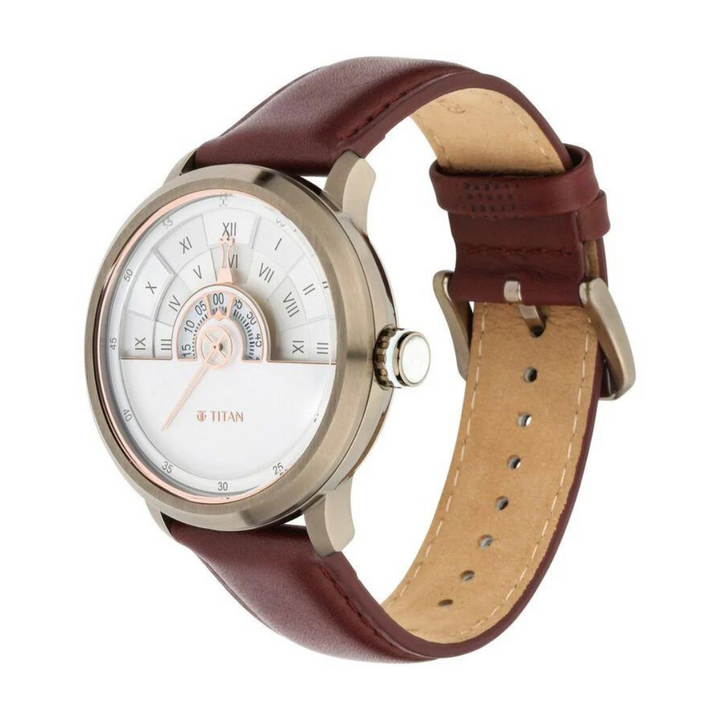 Titan Grandmaster White Dial Quartz Analog Leather Strap Watch for Men 1828QL02 / NS1828QL02