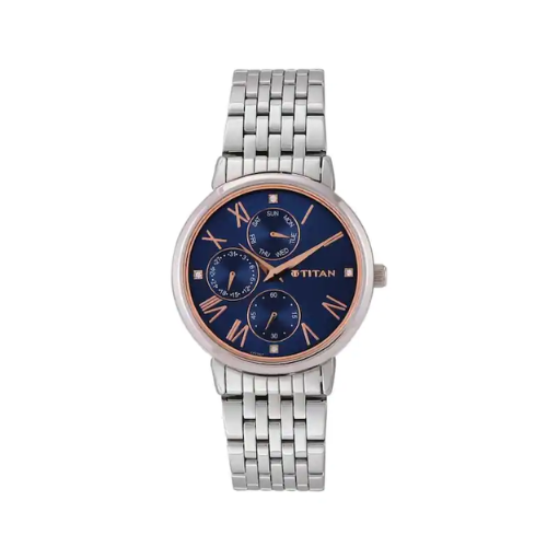 TITAN Workwear Watch with Blue Dial & Stainless Steel Strap 2569SM01(DG357)