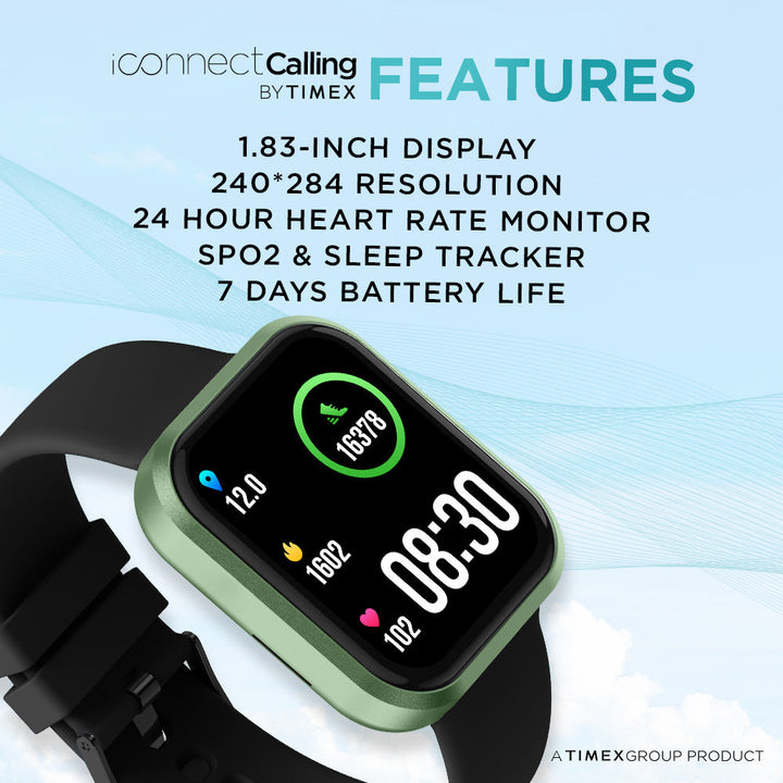 Timex IConnect Calling Smartwatch|1.83" TFT Display With 240x284 Pixel Resolution|Single Sync Bluetooth Calling|AI Voice Assist|100+ Sports Modes|200+ Watchfaces|Upto 7 Days Battery (Normal Usage) - TWIXW205T