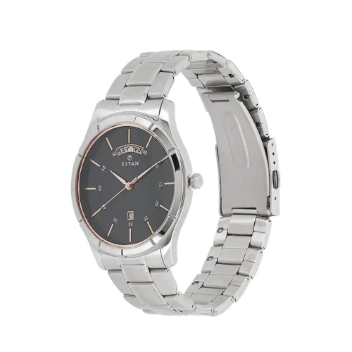 Titan Workwear Watch with Black Dial & Stainless Steel Strap NQ1767SM02