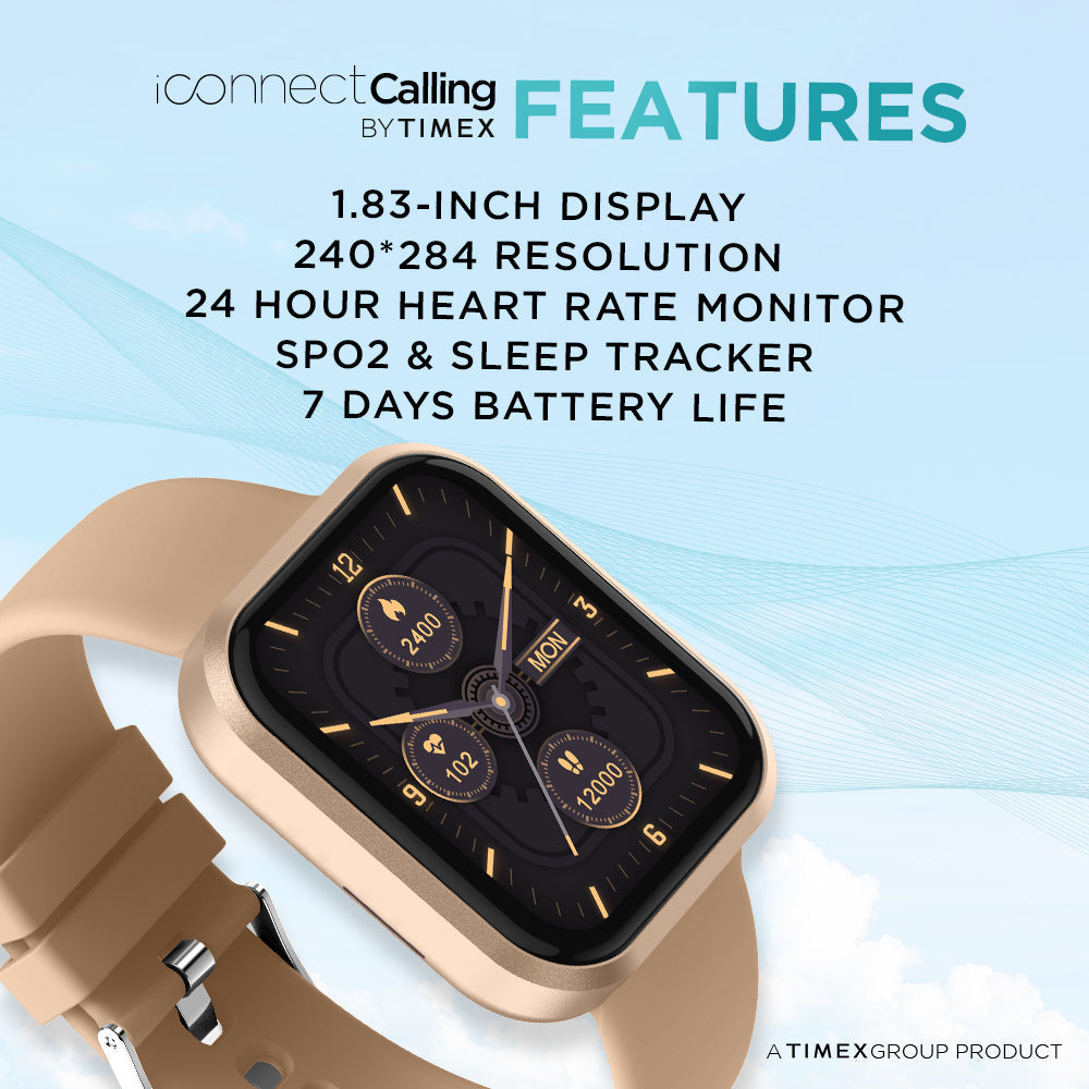 Timex IConnect Calling Smartwatch|1.83" TFT Display With 240x284 Pixel Resolution|Single Sync Bluetooth Calling|AI Voice Assist|100+ Sports Modes|200+ Watchfaces|Upto 7 Days Battery (Normal Usage) - TWIXW201T