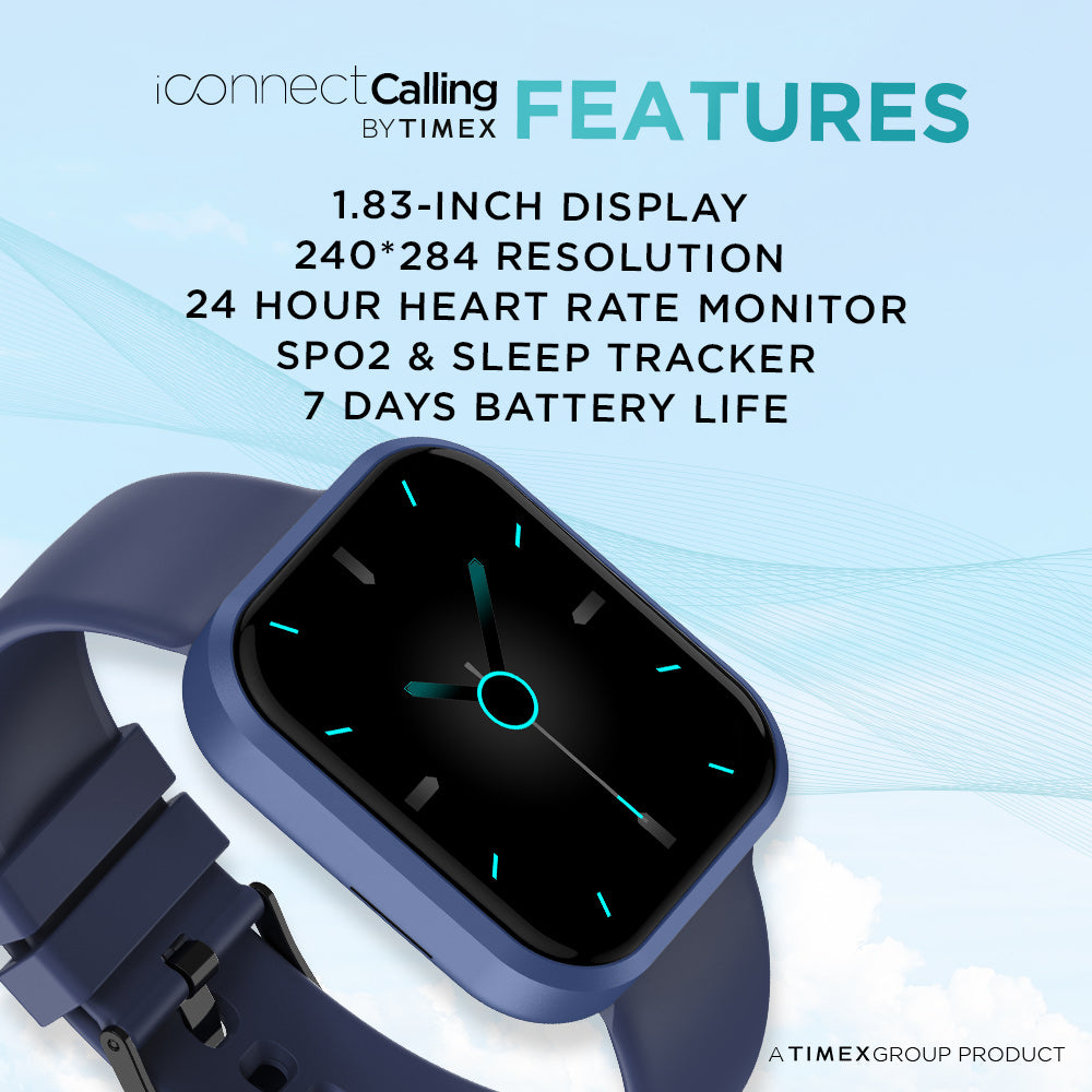 Timex iConnect Calling Smartwatch|1.83" (4.64 cm) TFT Display with 240x284 Pixel Resolution|Single Sync Bluetooth Calling|AI Voice Assist|100+ Sports Modes|200+ Watchfaces|Upto 7 Days Battery (Normal Usage) - TWIXW202T