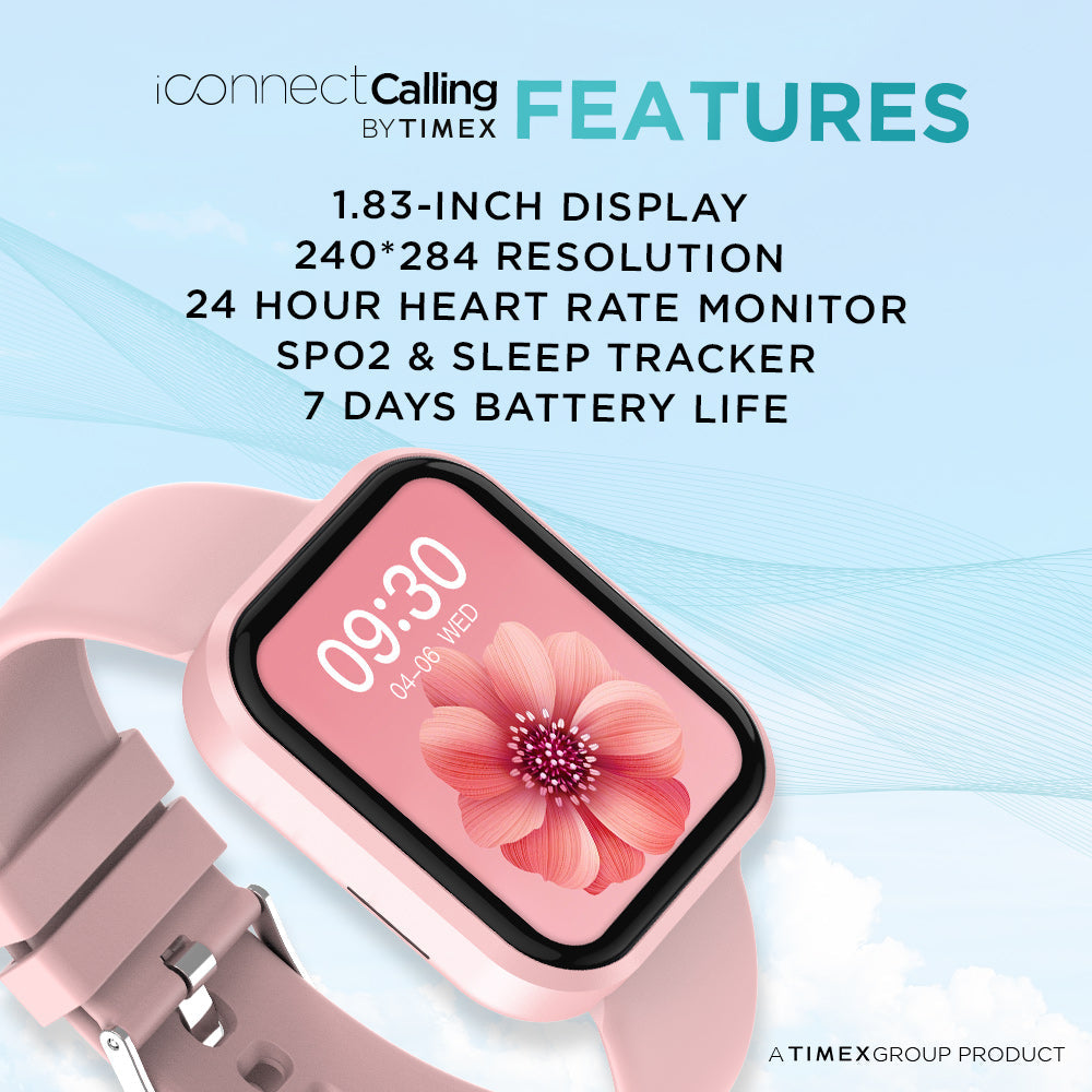 Timex IConnect Calling Smartwatch|1.83" TFT Display With 240x284 Pixel Resolution|Single Sync Bluetooth Calling|AI Voice Assist|100+ Sports Modes|200+ Watchfaces|Upto 7 Days Battery (Normal Usage) - TWIXW200T