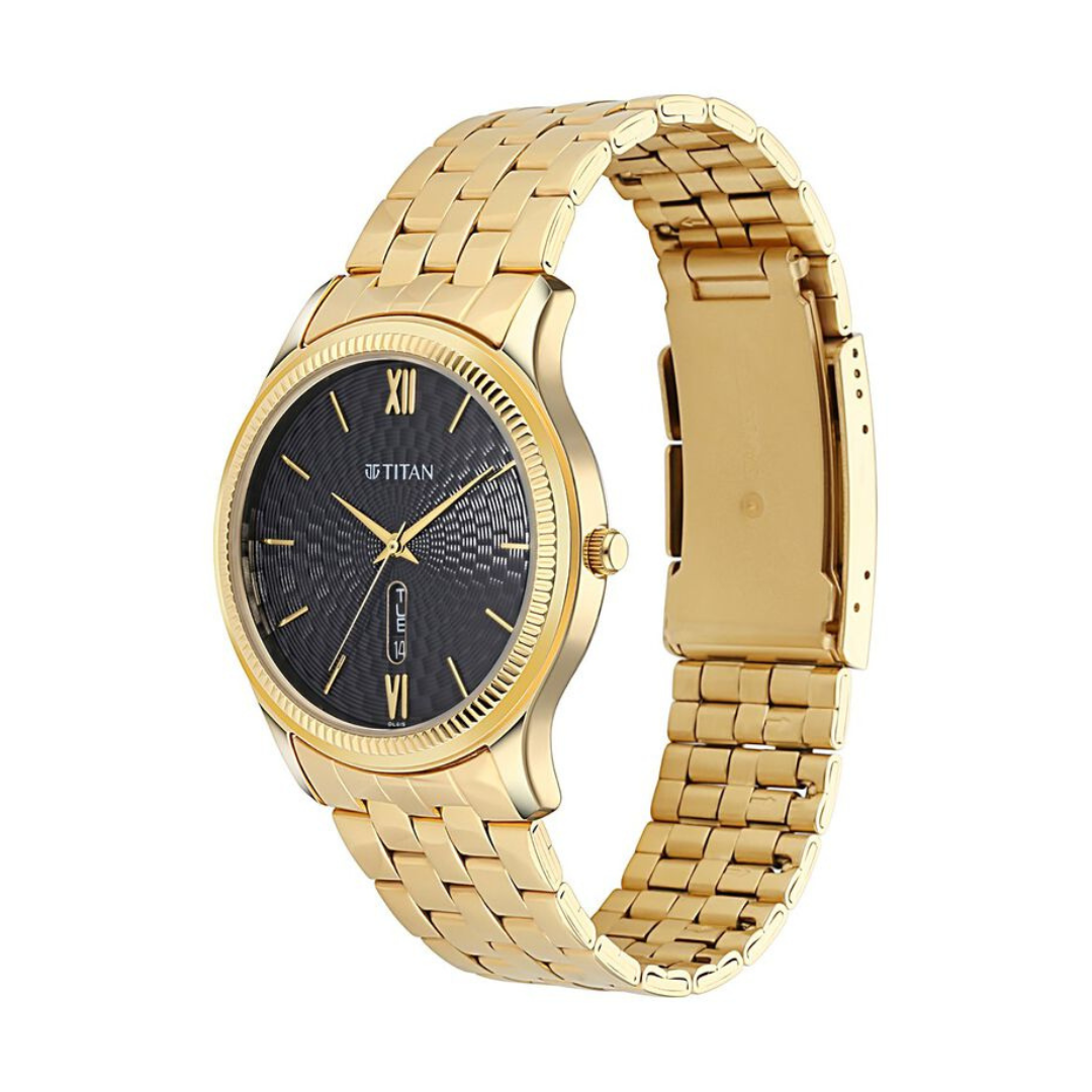 Titan Black Dial Metal Strap Watch 1824YM01