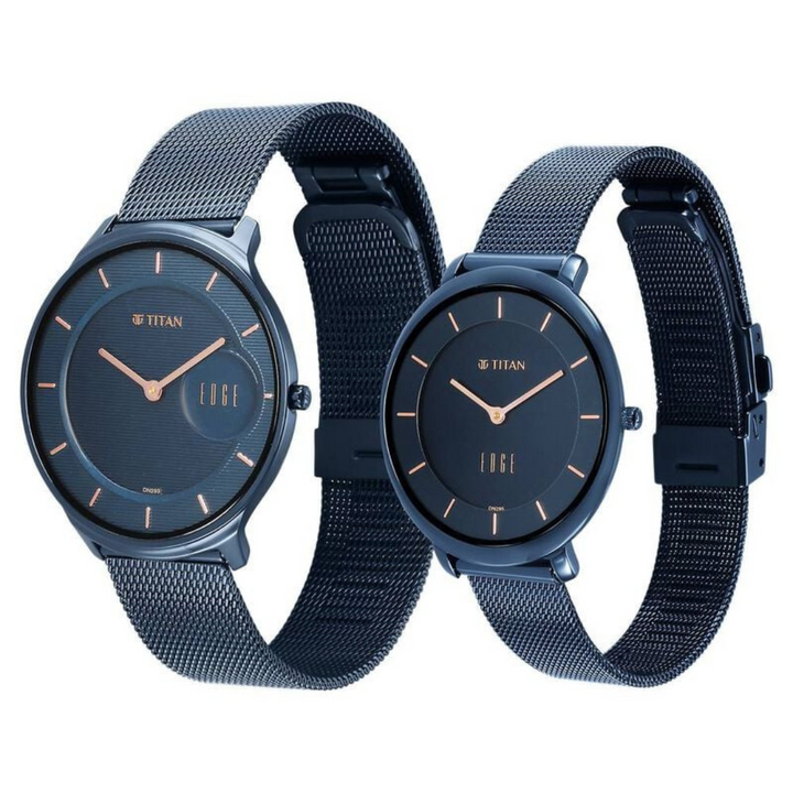 Titan Edge Pair Blue Dial Analog Stainless Steel Strap watch for Couple 18432655QM01 / NS18432655QM01P