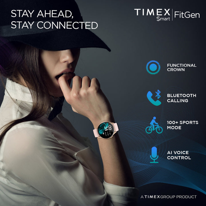 Timex FitGen 1.43" Round AMOLED Smartwatch With 466x466 Pixel Resolution|Single Sync Bluetooth Calling| Rotating Crown| Metallic Body|Always On Display|AI Voice Assist|100+ Sports Modes|200+ Watchfaces|Upto 7 Days Battery(Normal Usage) - TWTXW503T