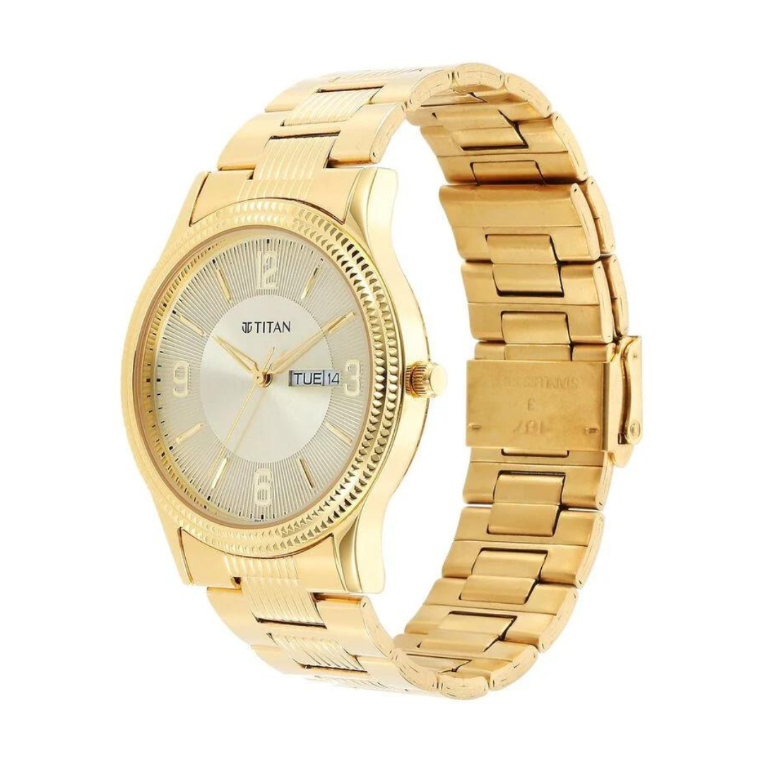 Titan Quartz Analog Champagne Dial Stainless Steel Strap Watch for Men 1650YM09 (DM455)