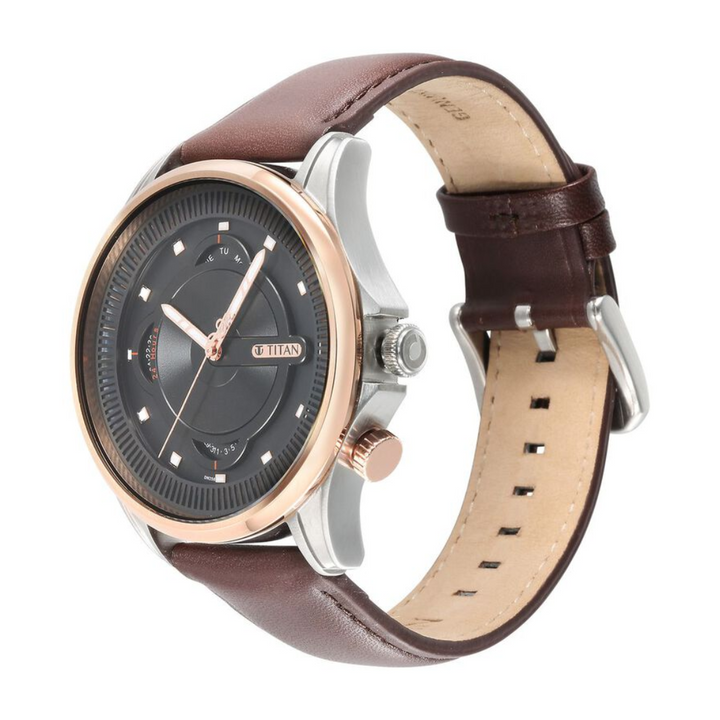 Titan Techno Beats Black Dial Analog with Day and Date Steel Strap Watch for Men 1830KL03