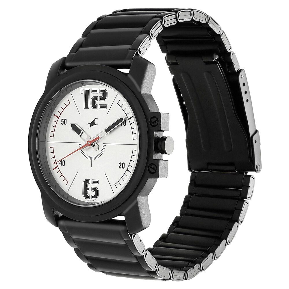 Fastrack Hitlist Quartz Analog Silver Dial Stainless Steel Strap Watch for Guys NS3039NM01