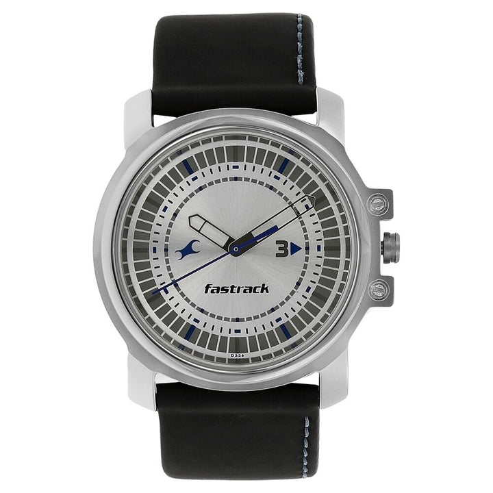 Fastrack Quartz Analog Silver Dial Leather Strap Watch for Guys NS3039SL01