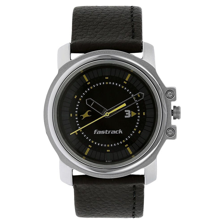 Fastrack Quartz Analog Black Dial Leather Strap Watch for Guys NS3039SL02