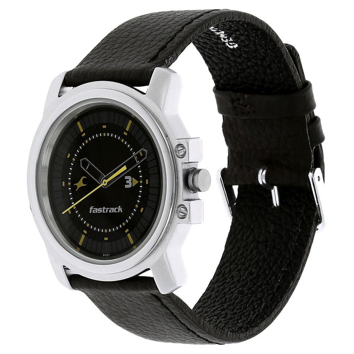Fastrack Quartz Analog Black Dial Leather Strap Watch for Guys NS3039SL02