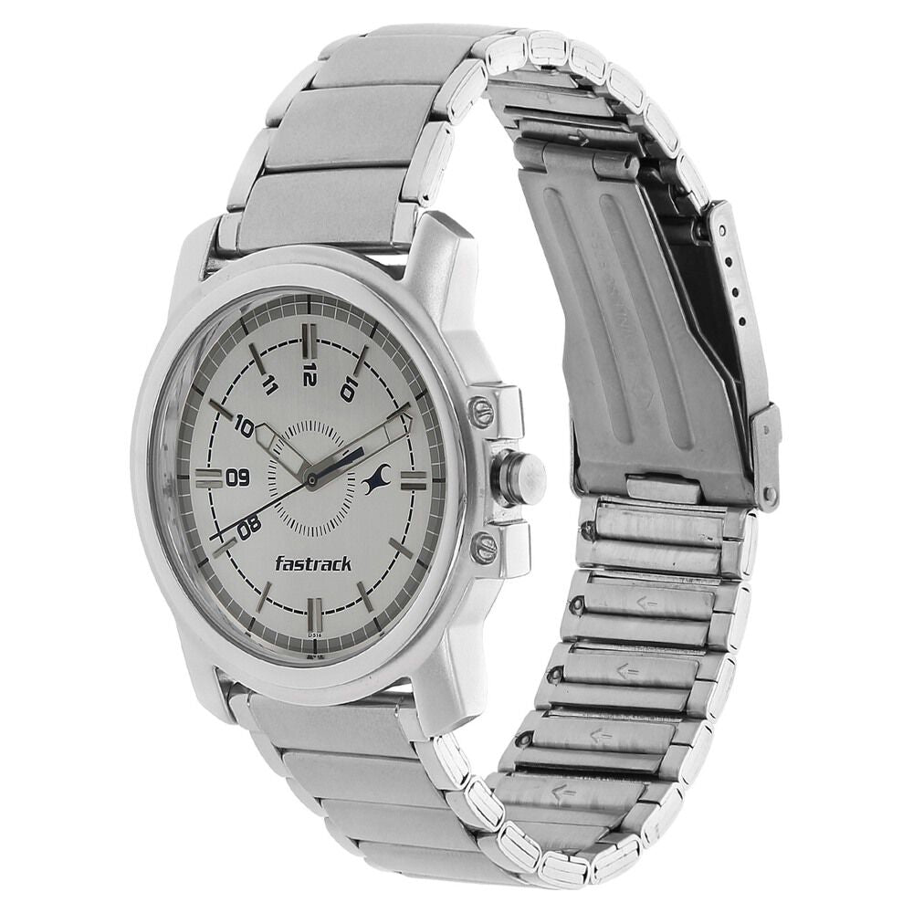 Fastrack Quartz Analog White Dial Stainless Steel Strap Watch for Guys NS3039SM01