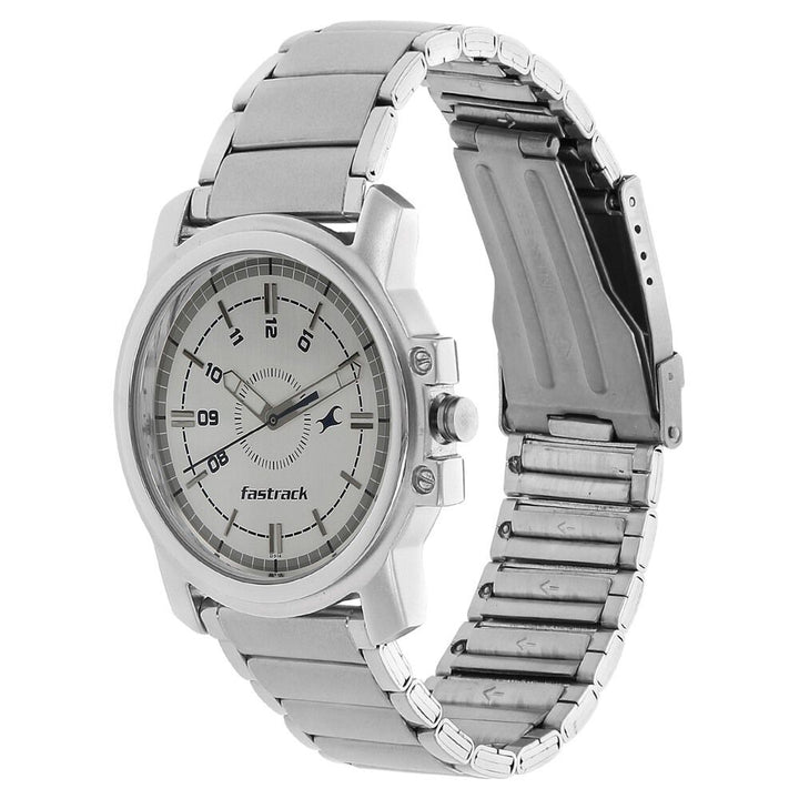 Fastrack Quartz Analog White Dial Stainless Steel Strap Watch for Guys NS3039SM01