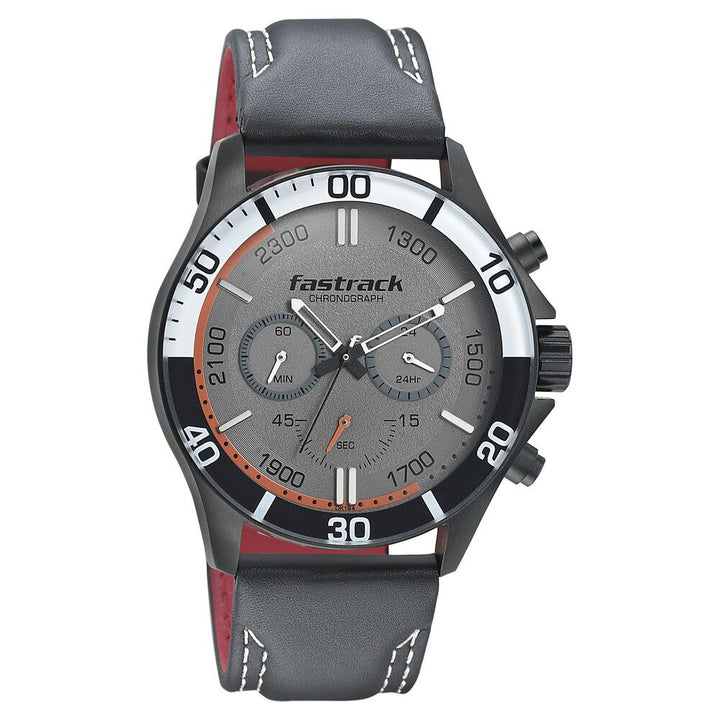 Fastrack Hitlist Quartz Chronograph Grey Dial Leather Strap Watch for Guys NS3072NL01