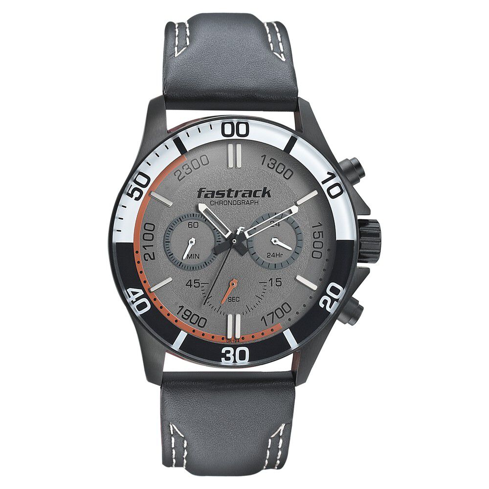 Fastrack Hitlist Quartz Chronograph Grey Dial Leather Strap Watch for Guys NS3072NL01