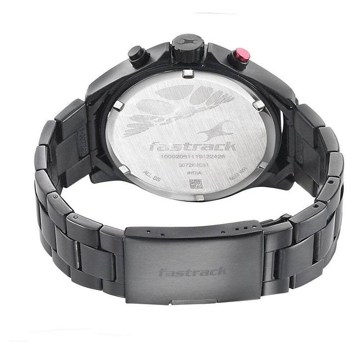 Fastrack Hitlist Quartz Chronograph Black Dial Stainless Steel Strap Watch for Guys NS3072NM01