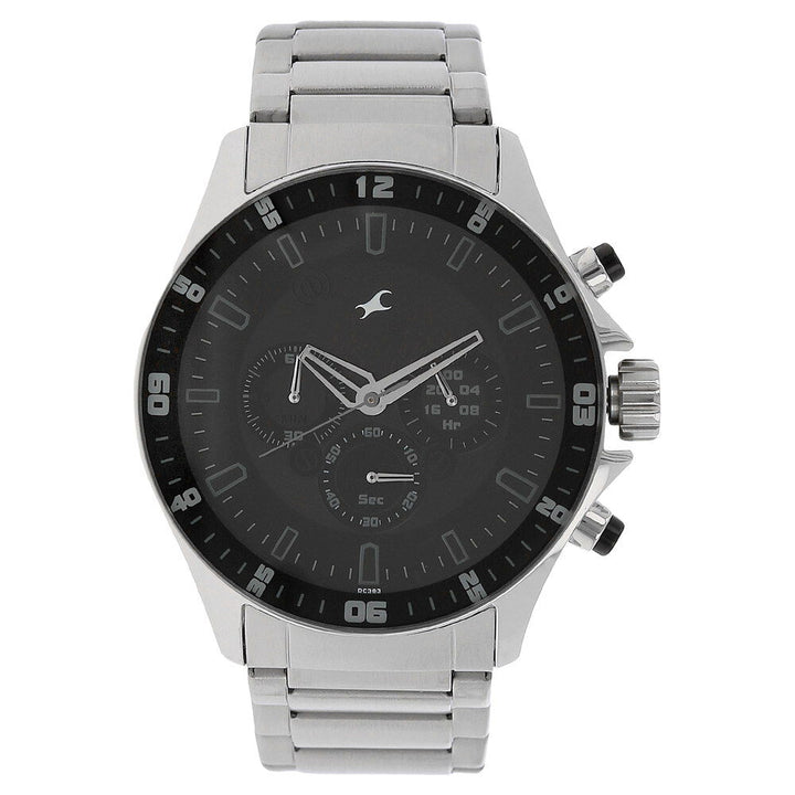 Fastrack Big Time Quartz Chronograph Black Dial Stainless Steel Strap Watch for Guys NS3072SM01