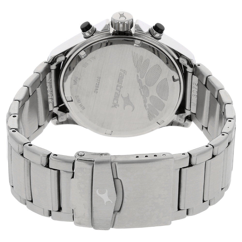 Fastrack Big Time Quartz Chronograph Black Dial Stainless Steel Strap Watch for Guys NS3072SM01