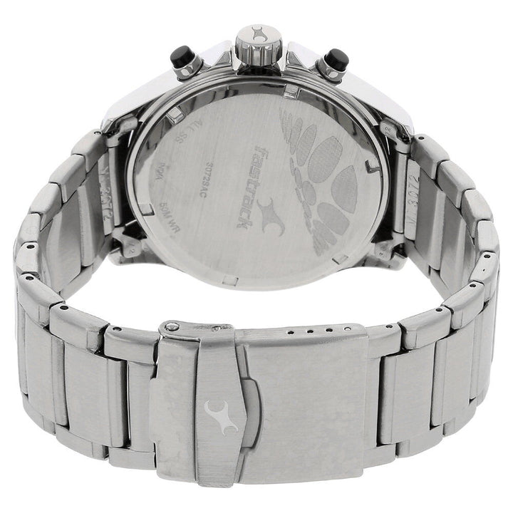 Fastrack Big Time Quartz Chronograph Black Dial Stainless Steel Strap Watch for Guys NS3072SM01