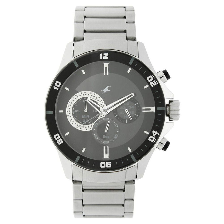 Fastrack Big Time Quartz Chronograph Black Dial Stainless Steel Strap Watch for Guys NS3072SM02